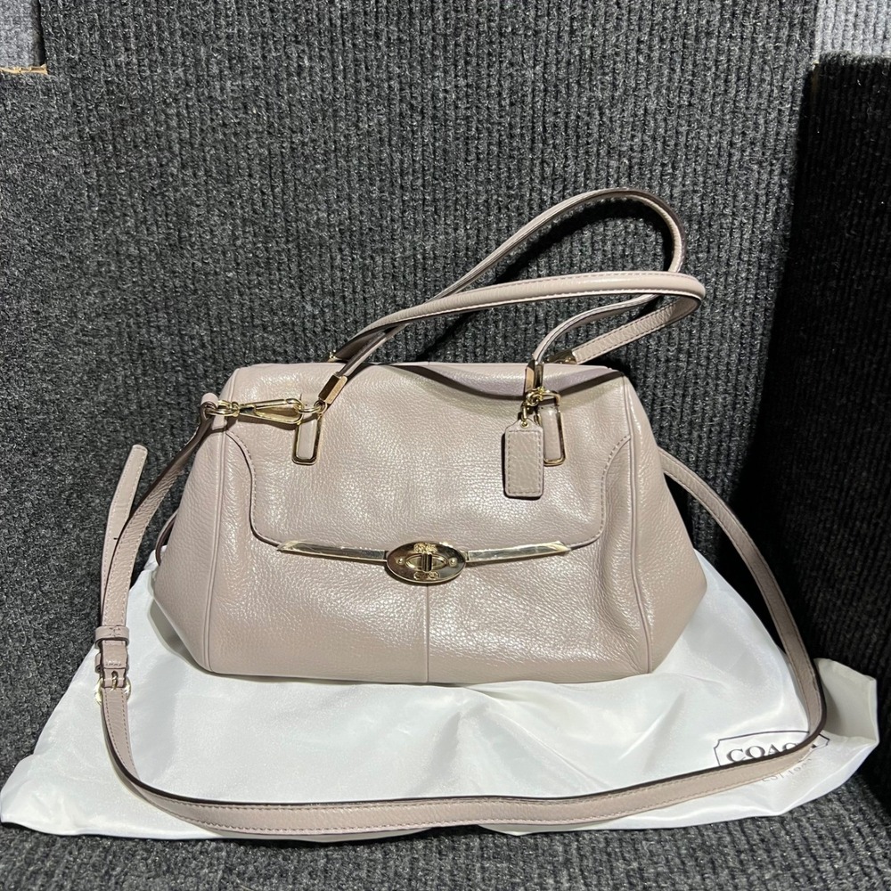 Coach Madison Madeline Satchel Womens Medium Taupe Leather Handbag 25169 Gold